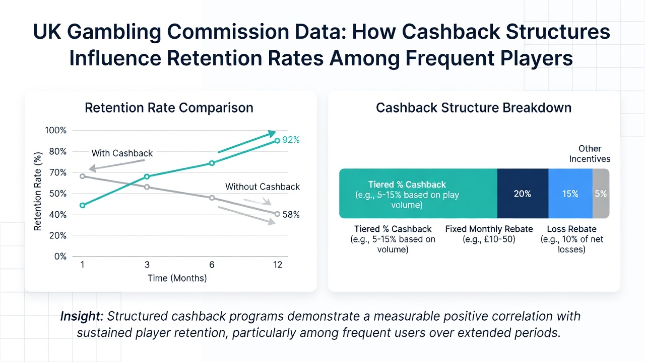 Infographic illustrating player retention metrics linked to cashback timing and reload frequency